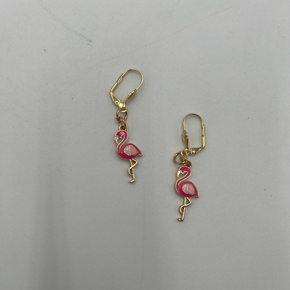 Flamingo Dangle Earrings – Trendy Tropical Jewelry - Picture 2 of 3